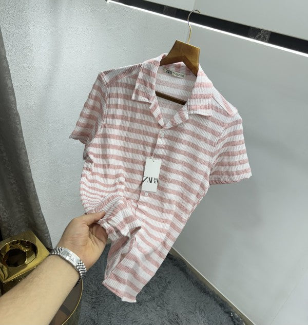 Zara Stripes Premium Relax Fit Half Shirt