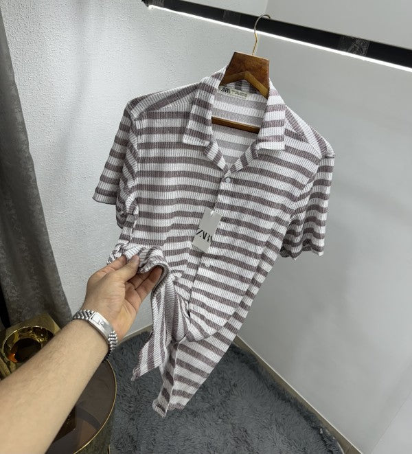 Zara Stripes Premium Relax Fit Half Shirt