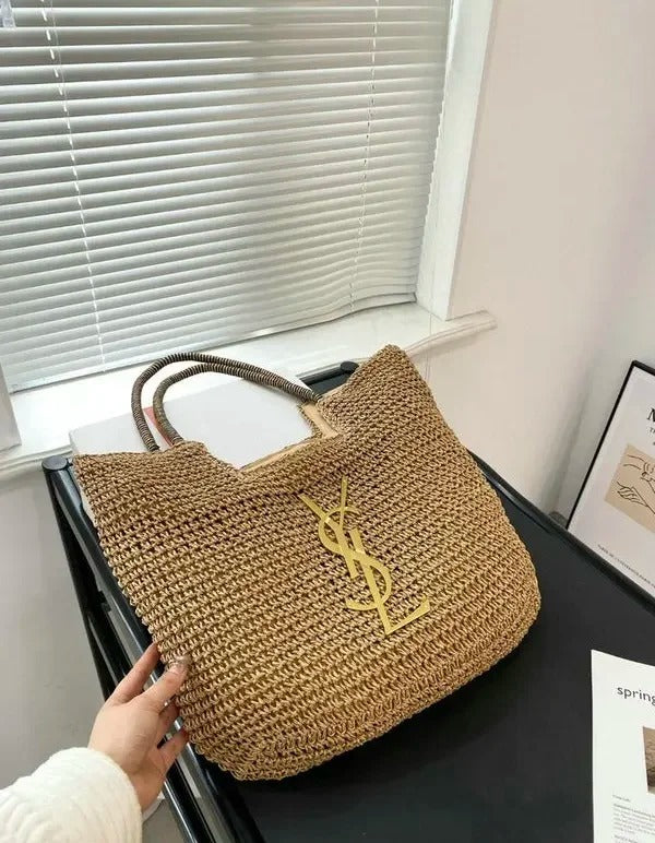YSL Saint Laurent ICare Raffia Jute Tote Bag With OG Box