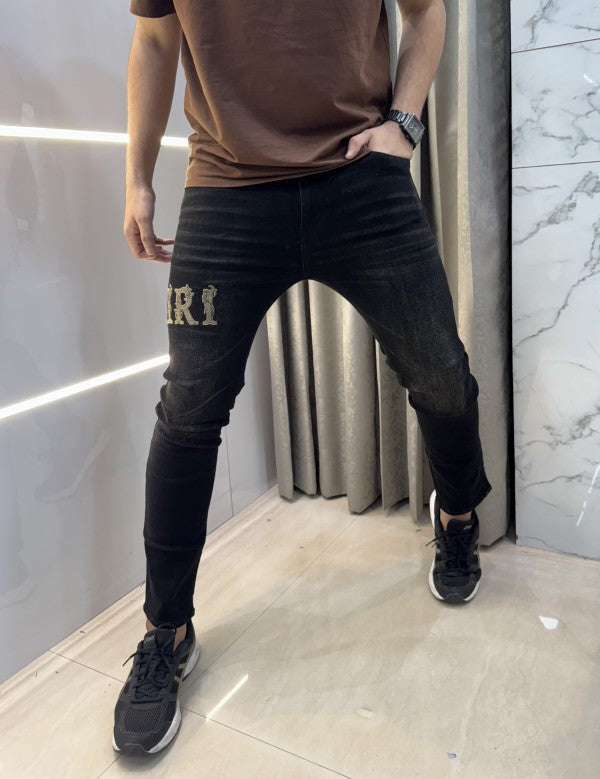 Amiri Carbon Black Embroidery Denim