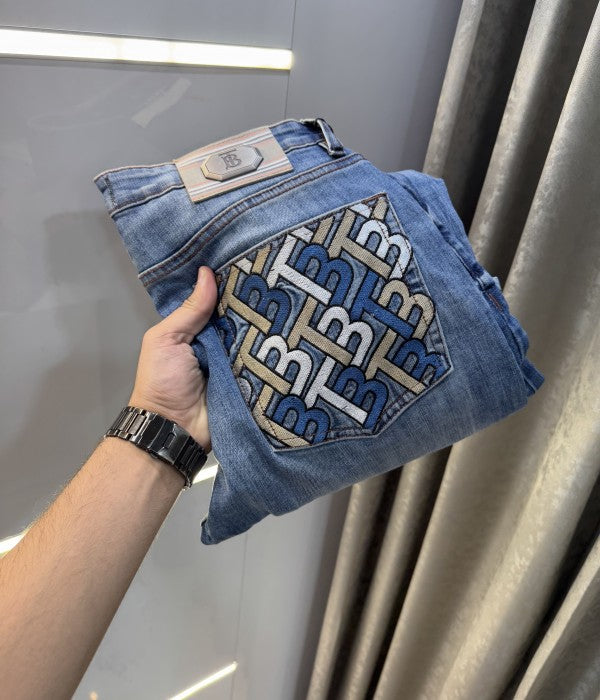 Burberry Sky Blue Pocket Embroidery Denim