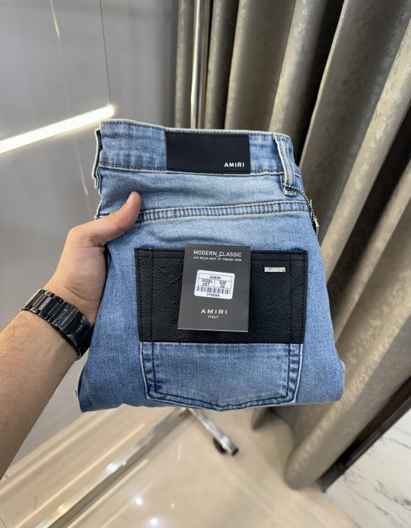 Amiri Sky Blue 3-Pocket Logo Denim