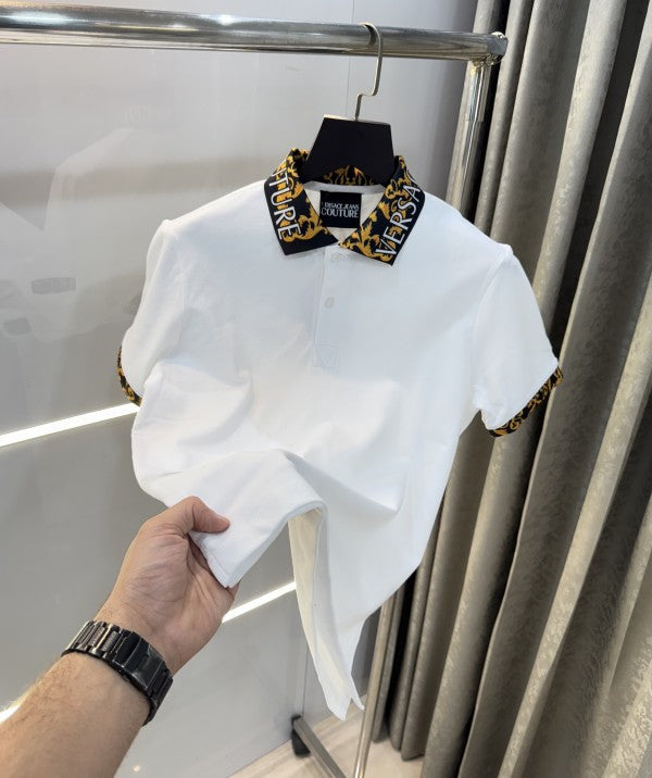 Versace Couture White Collar Logo Imported Polo T-Shirt