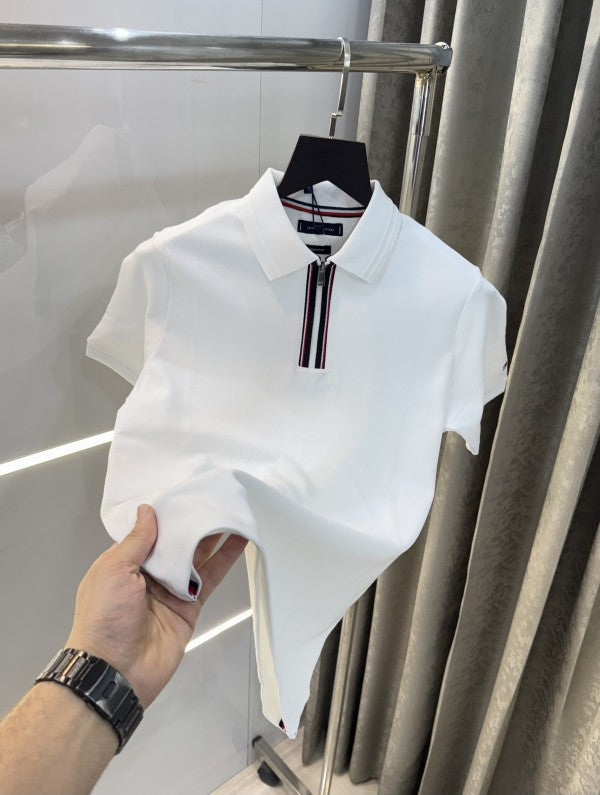 Tommy Hilfiger White Zip Premium Polo T-Shirt