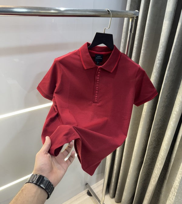Armani Exchange Maroon Zip Premium Polo T-Shirt
