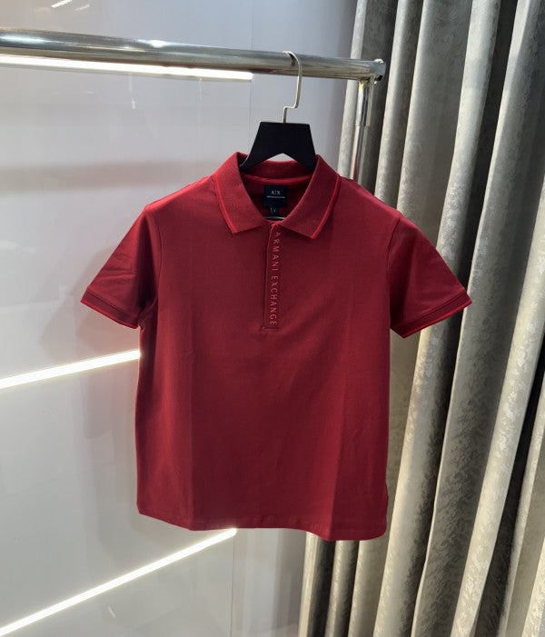 Armani Exchange Maroon Zip Premium Polo T-Shirt