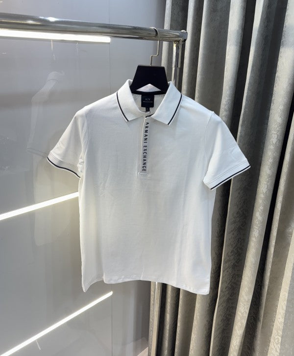 Armani Exchange White Zip Premium Polo T-Shirt
