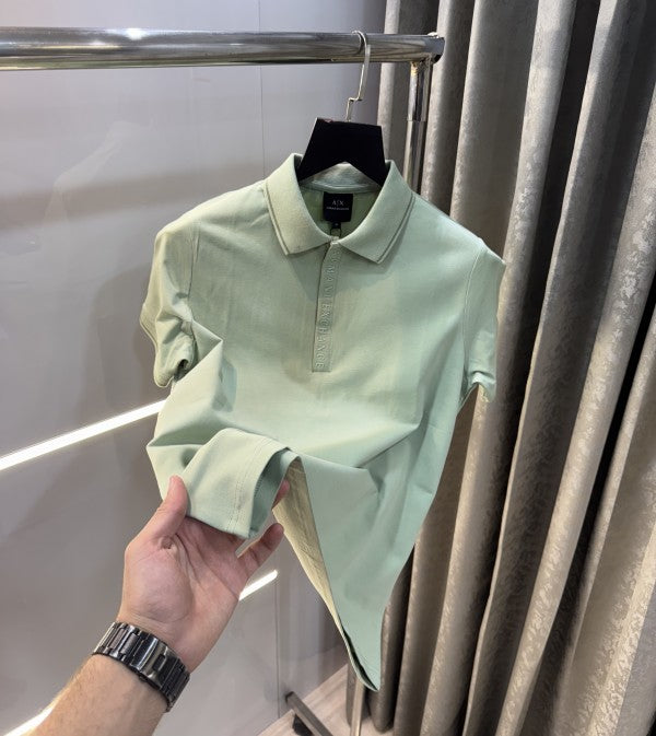 Armani Exchange Aqua Green Zip Premium Polo T-Shirt