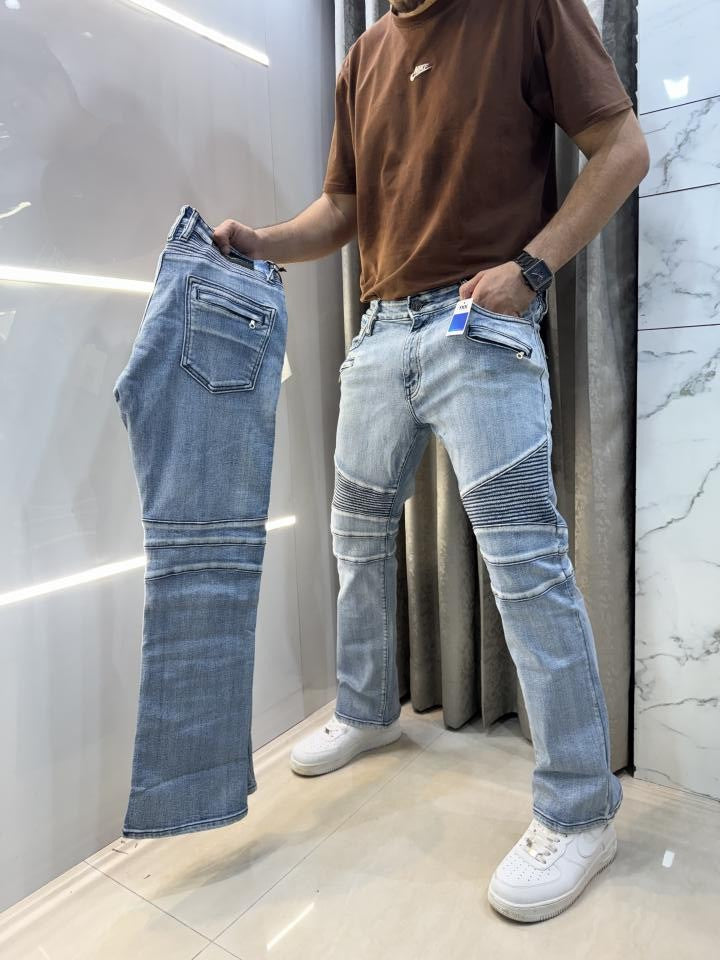 Balmain Paris Sky Blue Imported Rider Designer Denim