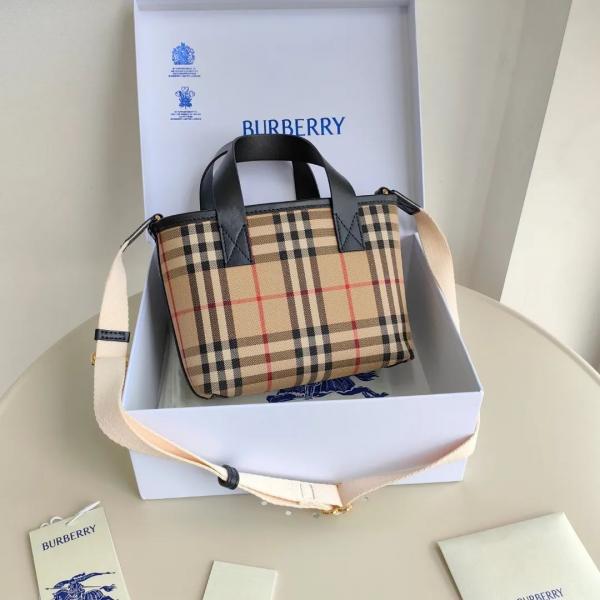 B_rberry Classic Check Tote Hand Bag With OG Box & Dust Bag