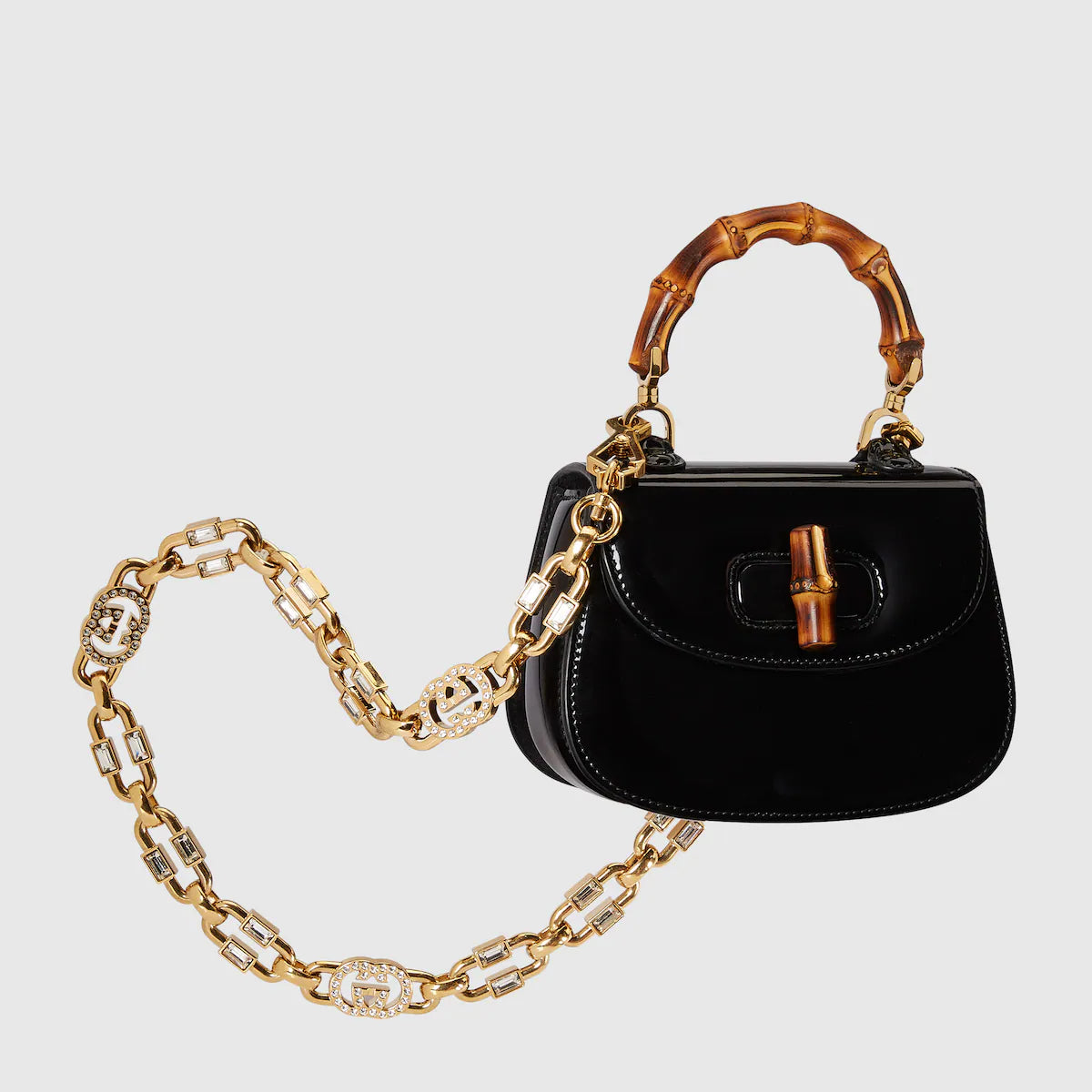 Gucci small Bamboo handle Patent leather sling