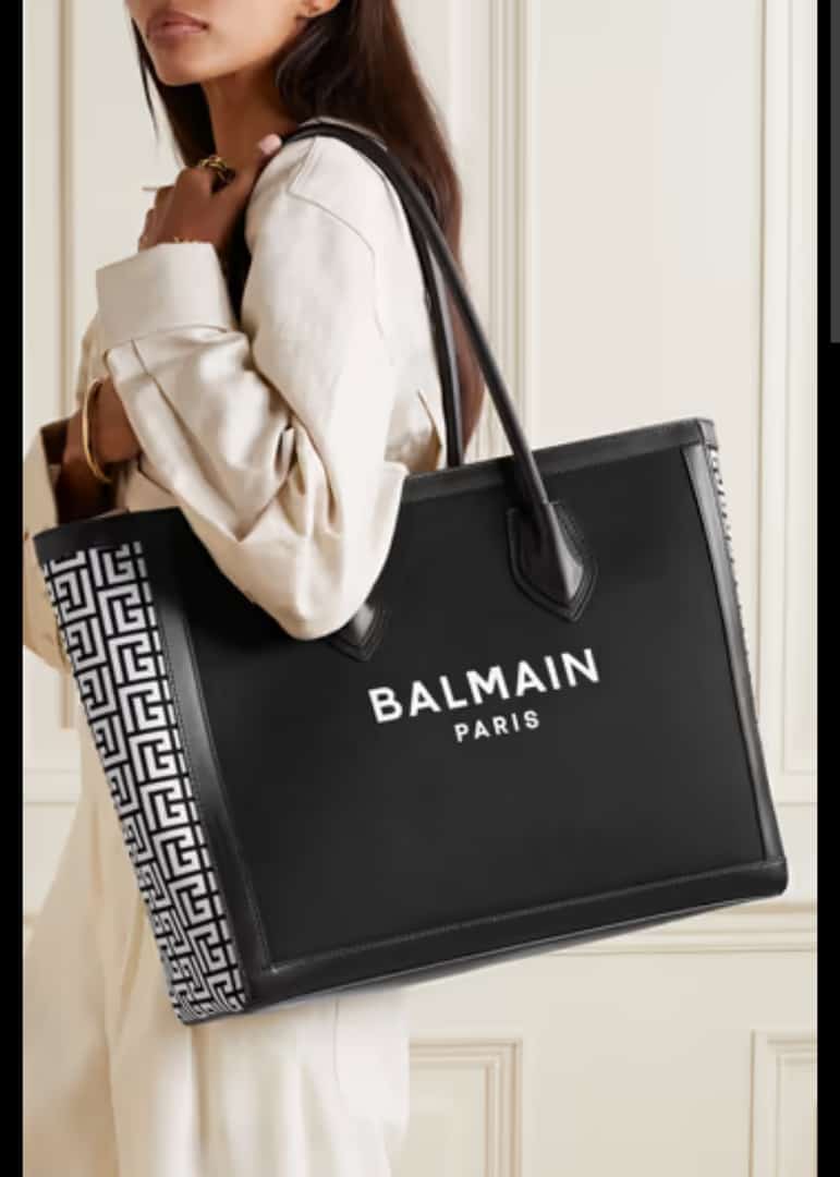 BALMAIN B ARMY LEATHER TRIMMMED CANVAS TOTE - LABLEWHORE.COM
