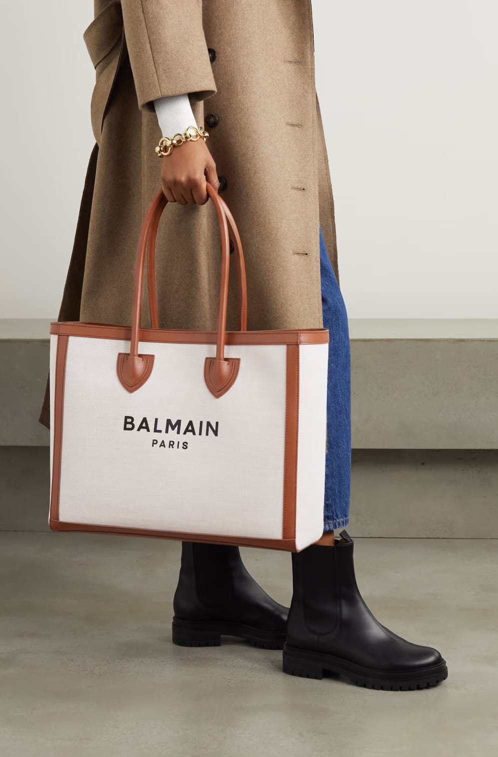 BALMAIN B ARMY LEATHER TRIMMMED CANVAS TOTE - LABLEWHORE.COM