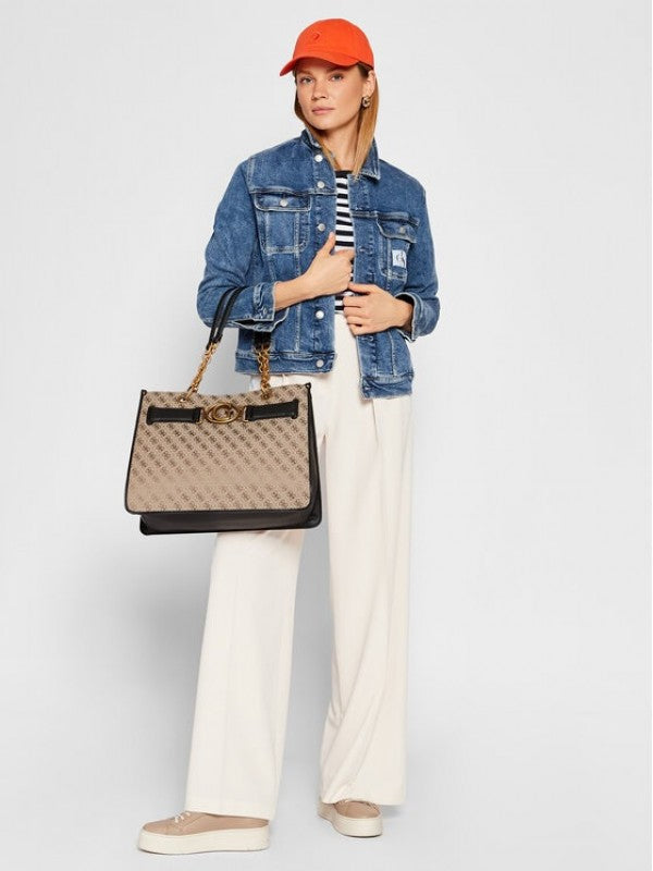 GUESS Aviana Tote Latte Black Handbags With Dust Bag - LABLEWHORE.COM