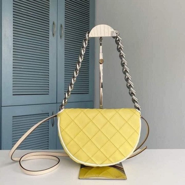Tory Burch Fleming Soft Patent Border Crescent Premium Bag With OG Box & Dust Bag
