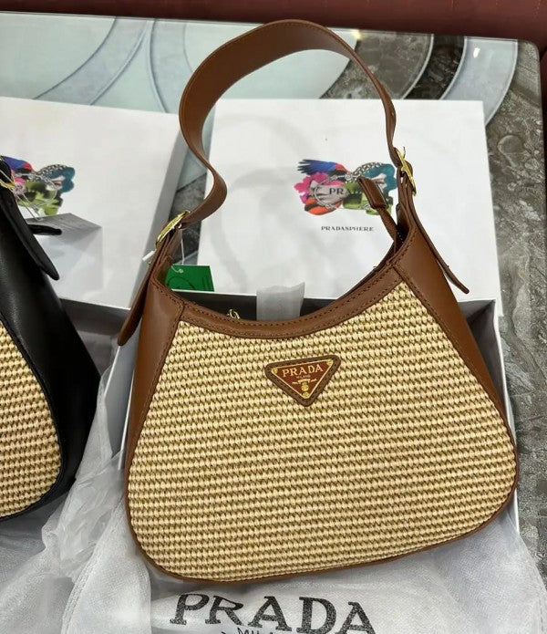 Prada Jute Shoulder Bag With OG Box & Dust Bag