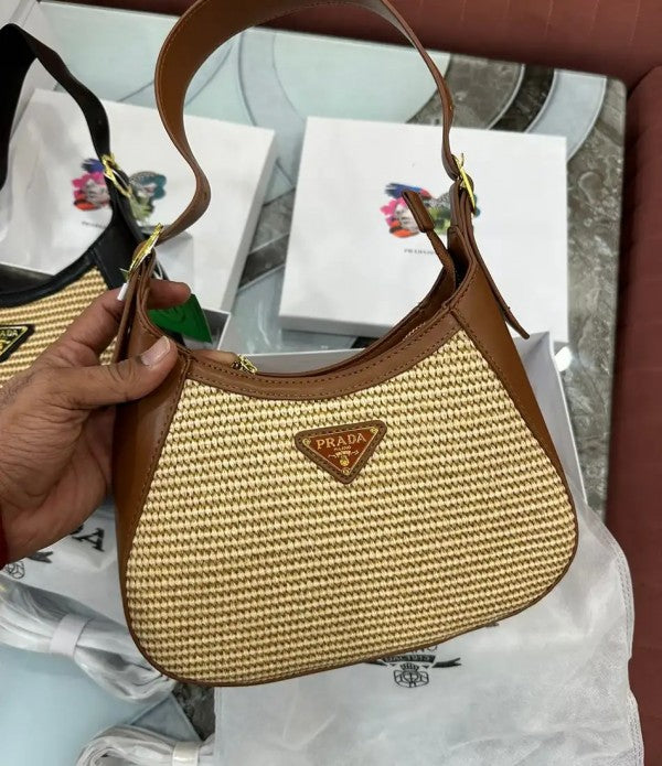 Prada Jute Shoulder Bag With OG Box & Dust Bag