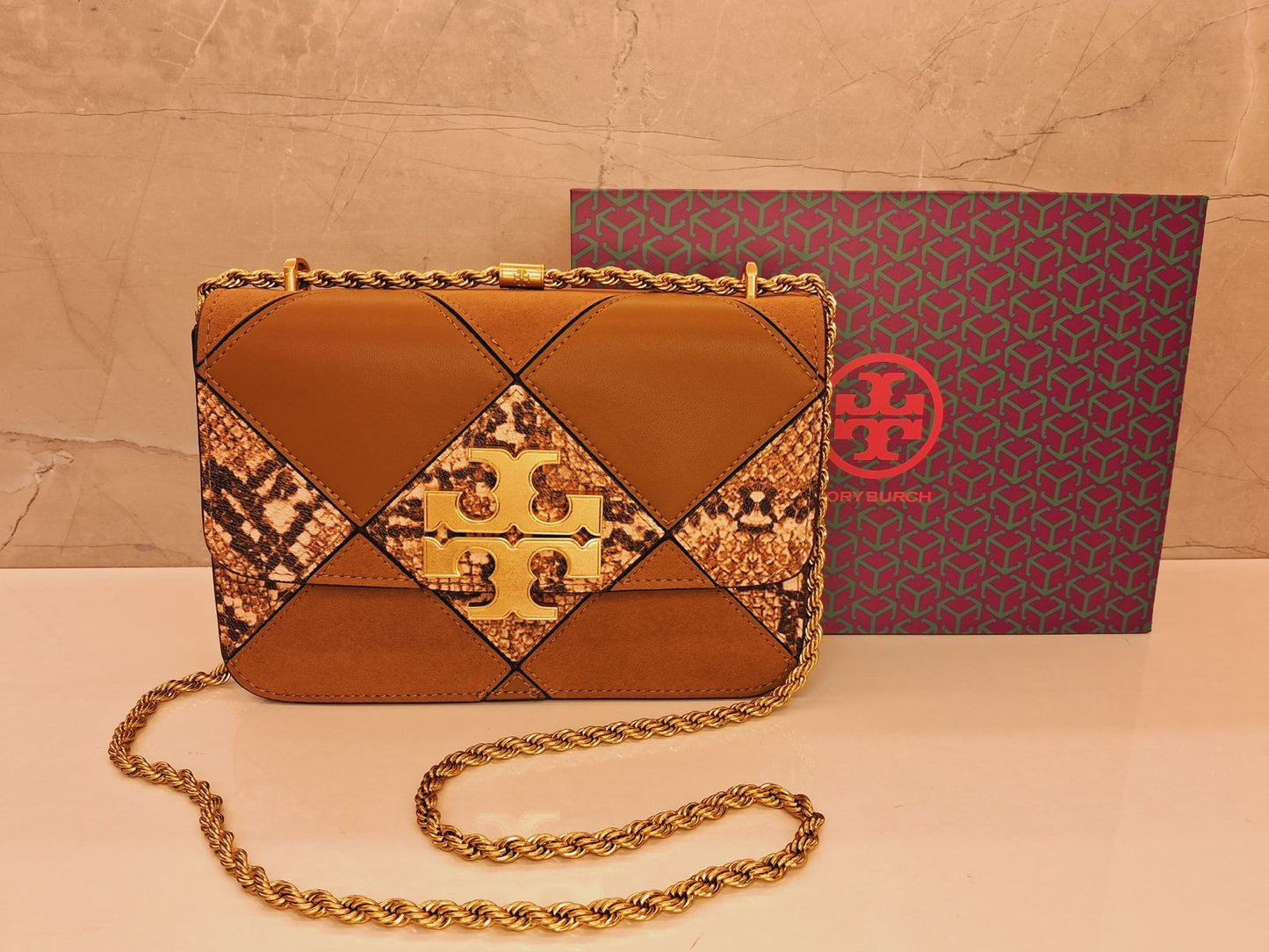 Tory Burch Eleanor Exotic Diamond Quilted Leather Shoulder Bag