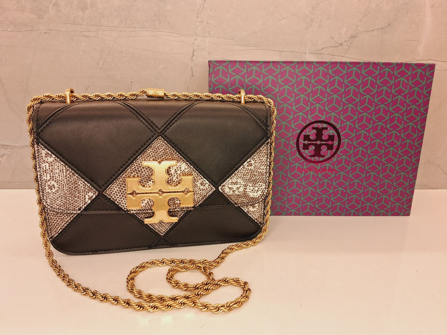 Tory Burch Eleanor Exotic Diamond Quilted Leather Shoulder Bag