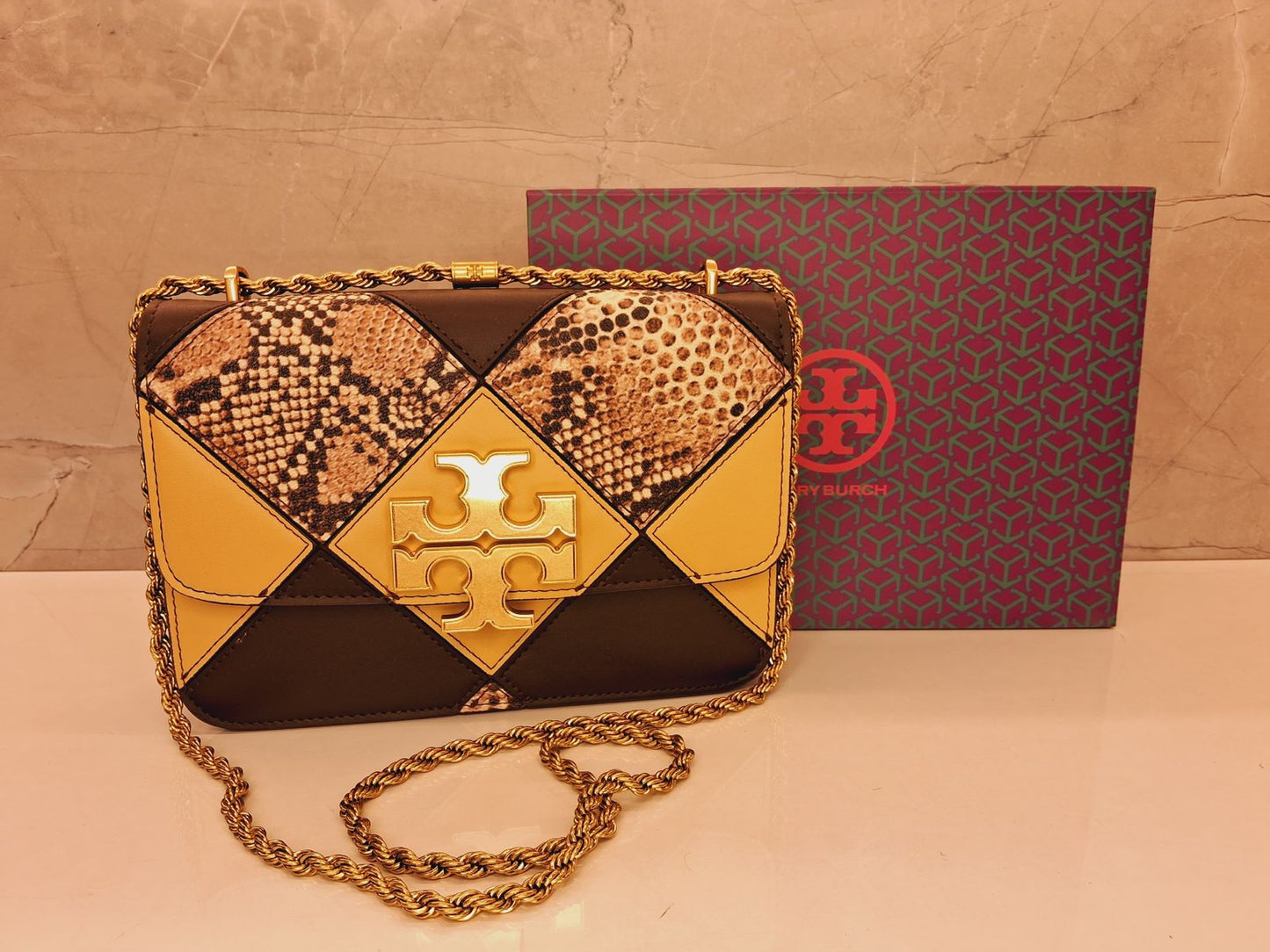Tory Burch Eleanor Exotic Diamond Quilted Leather Shoulder Bag