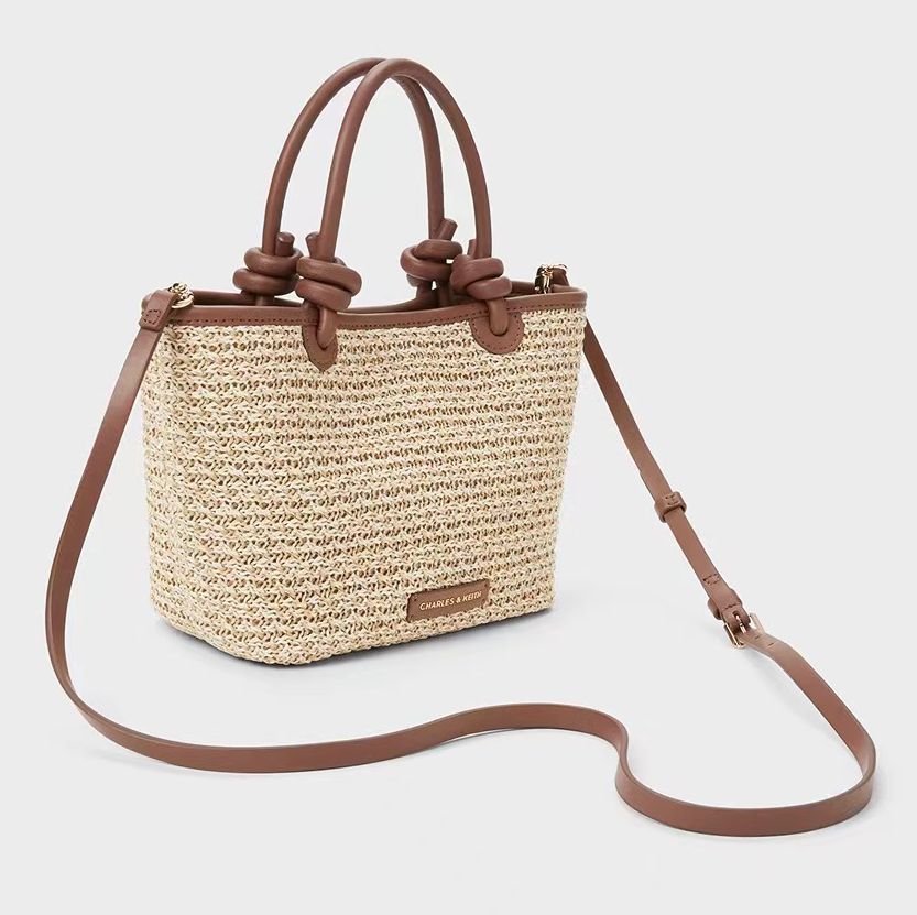 Charles & Keith Sabine Raffia Knotted Handle Small Tote Bag
