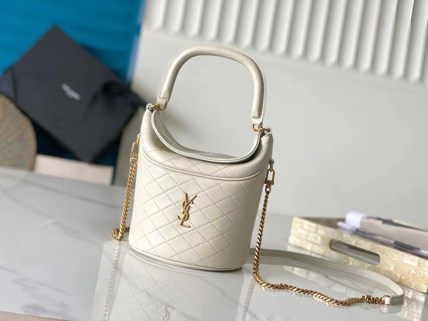 YSL GABY BUCKET SMALL SIZE TOP HANDLE WITH LONG STRAP