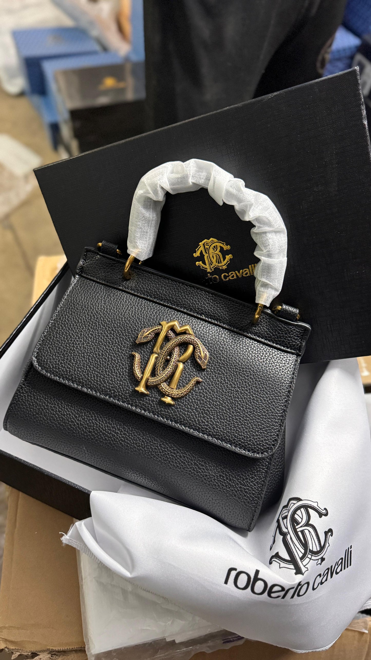 ROBERTO CAVALLI RC PLAQUE LOGO TOP HANDLE BAG