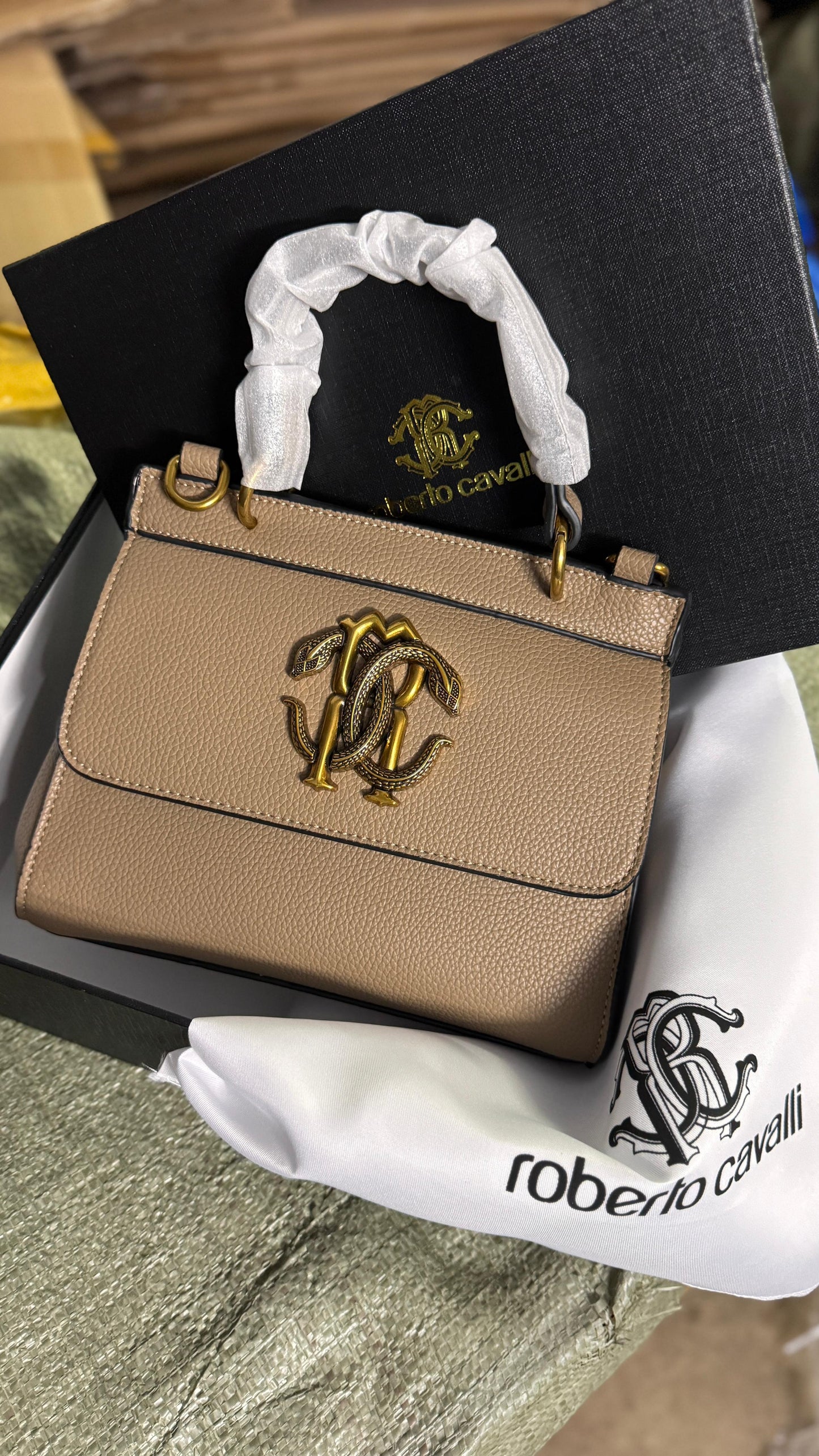 ROBERTO CAVALLI RC PLAQUE LOGO TOP HANDLE BAG