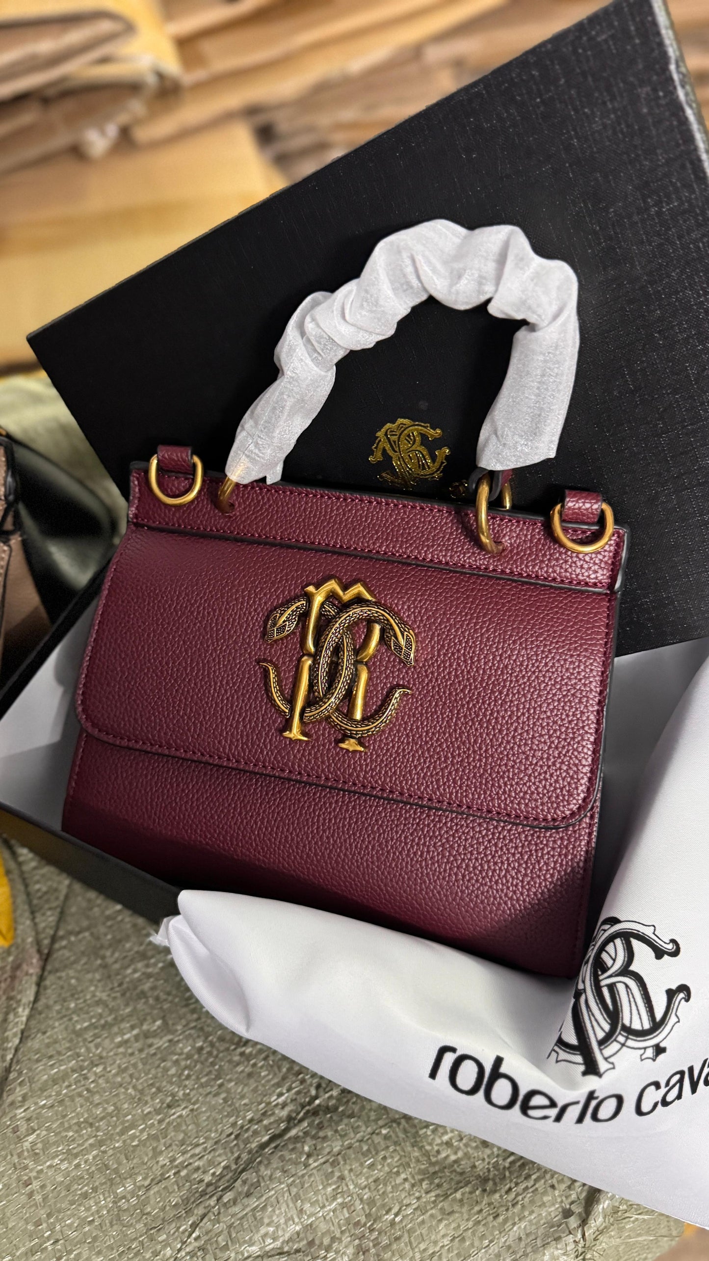 ROBERTO CAVALLI RC PLAQUE LOGO TOP HANDLE BAG