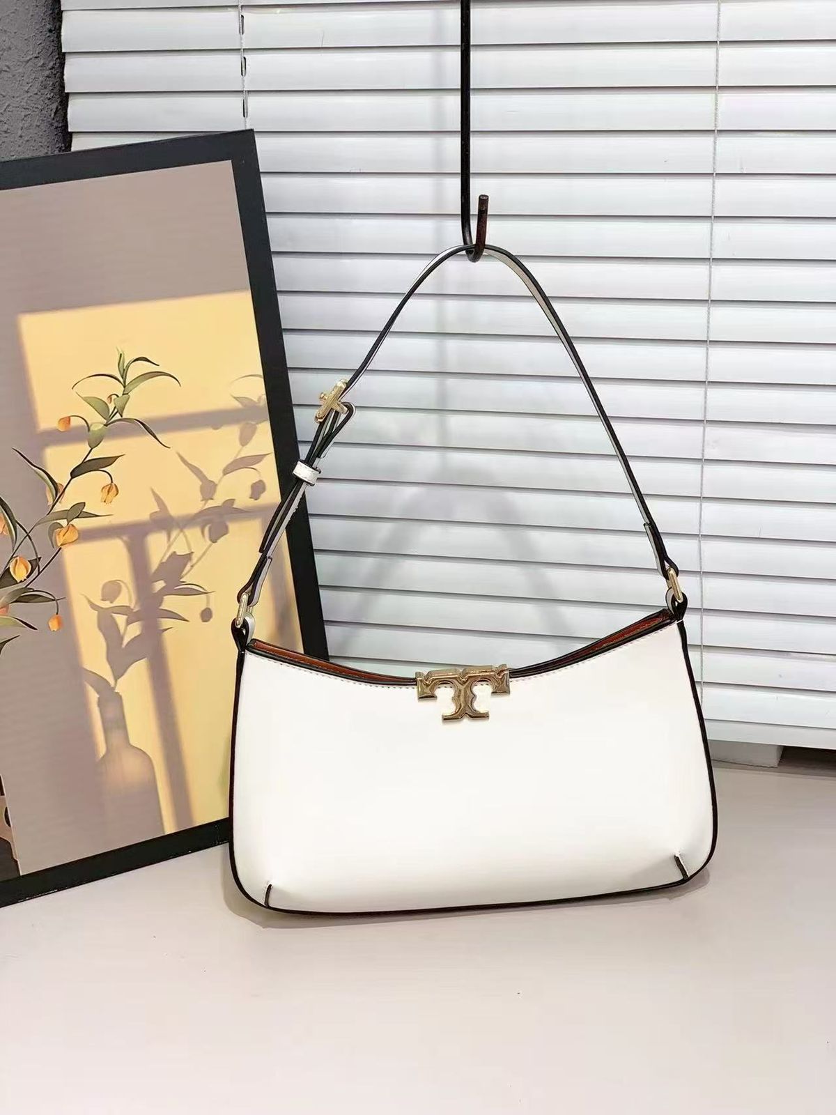 TORY BURCH ELANOR TRIMMED LEATHER SHOULDER BAG