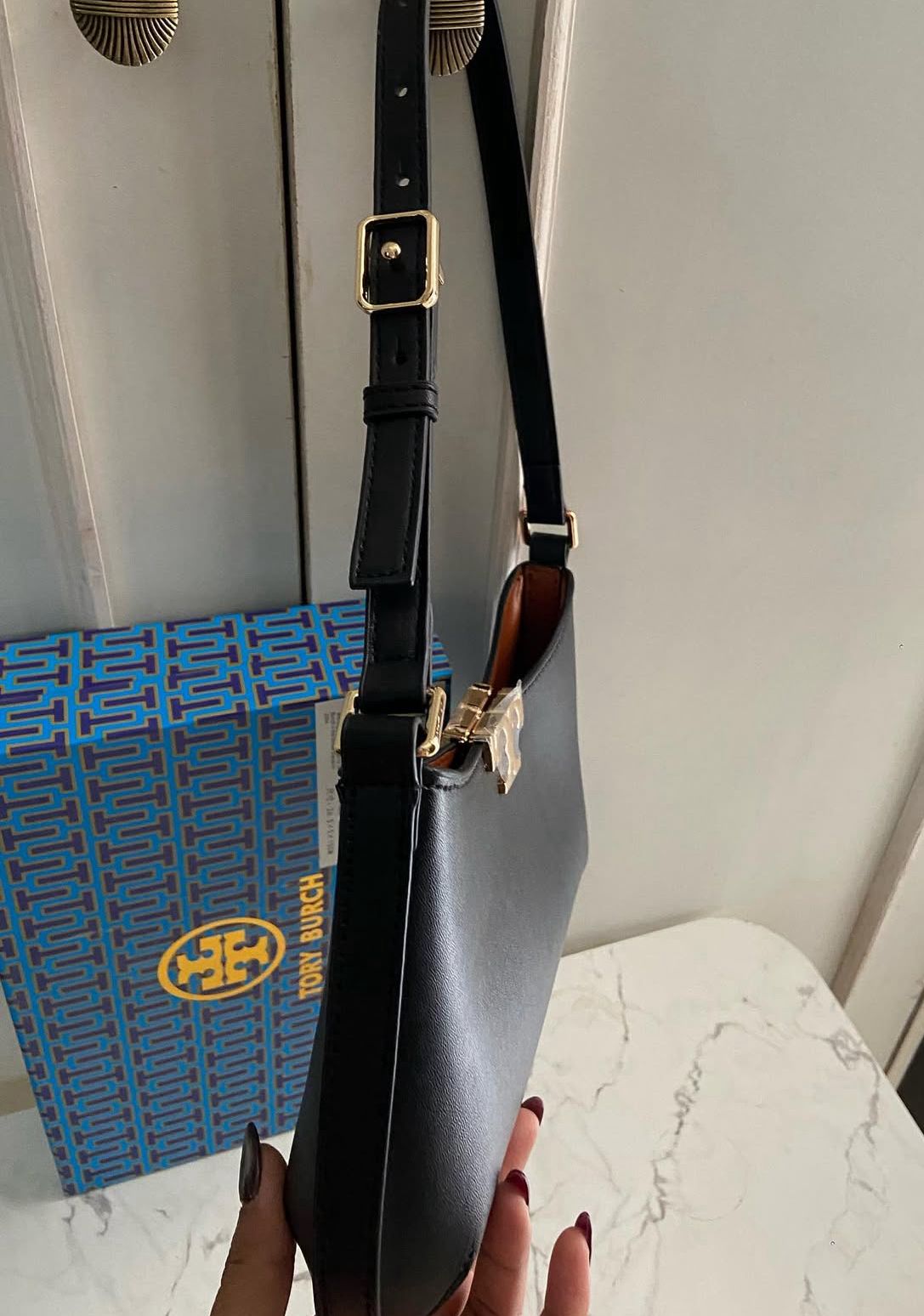 TORY BURCH ELANOR TRIMMED LEATHER SHOULDER BAG
