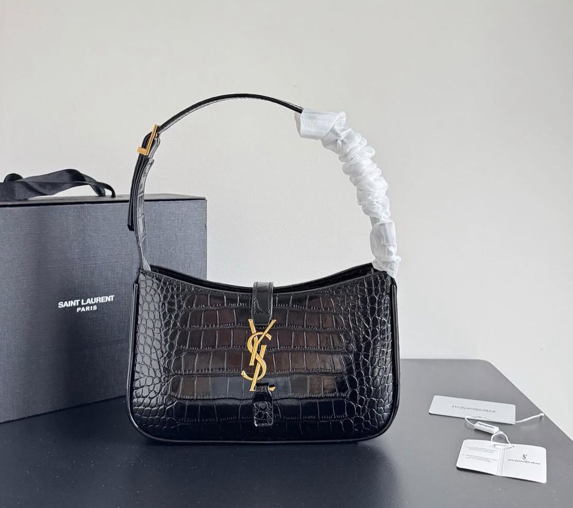 YSL WOMENS CROCO AND PLAIN LE 5 A 7 HOBO