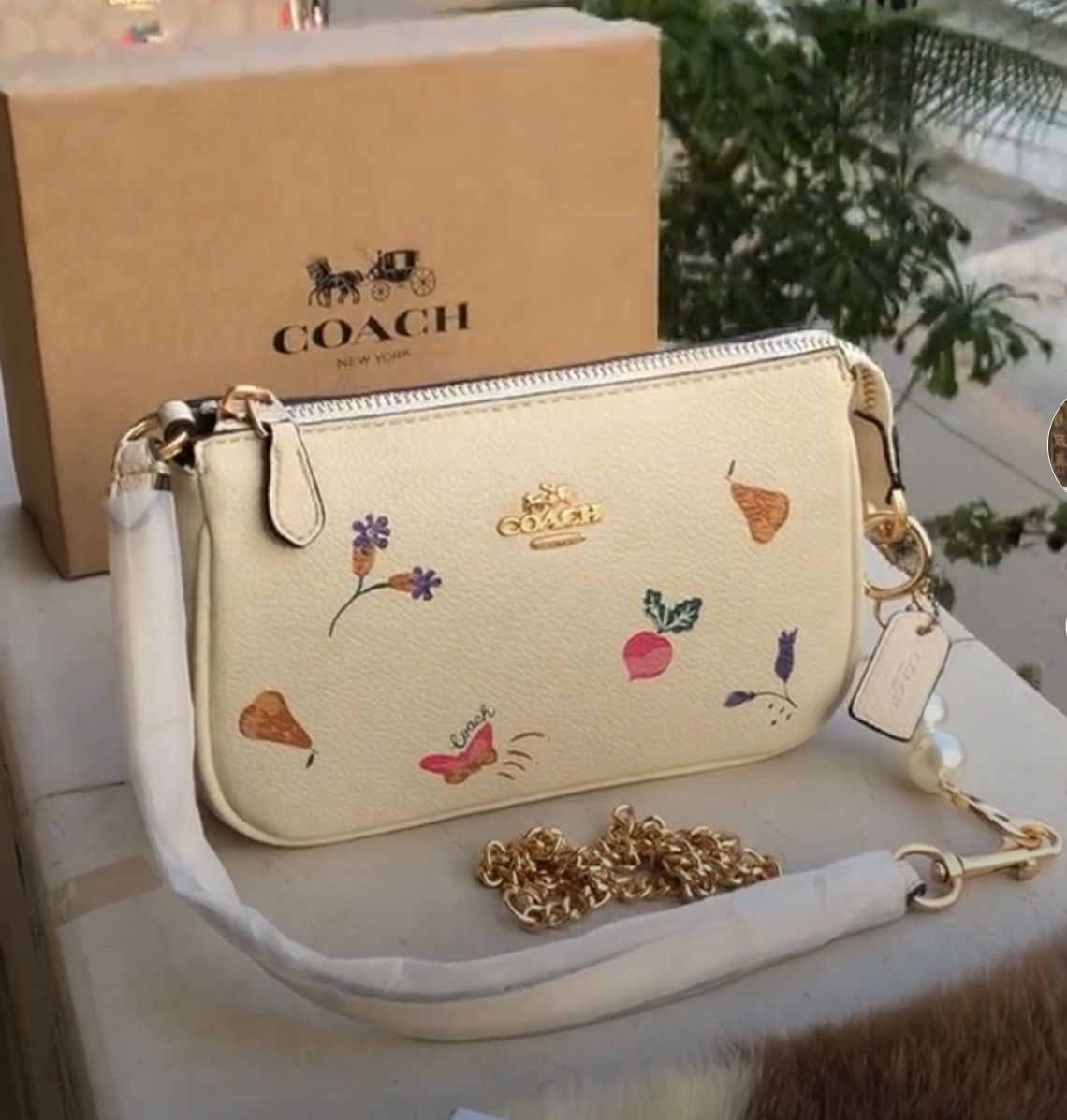 COACH NOLITA FLORAL SHOULDER WITH DETACHABLE PEARL BAG