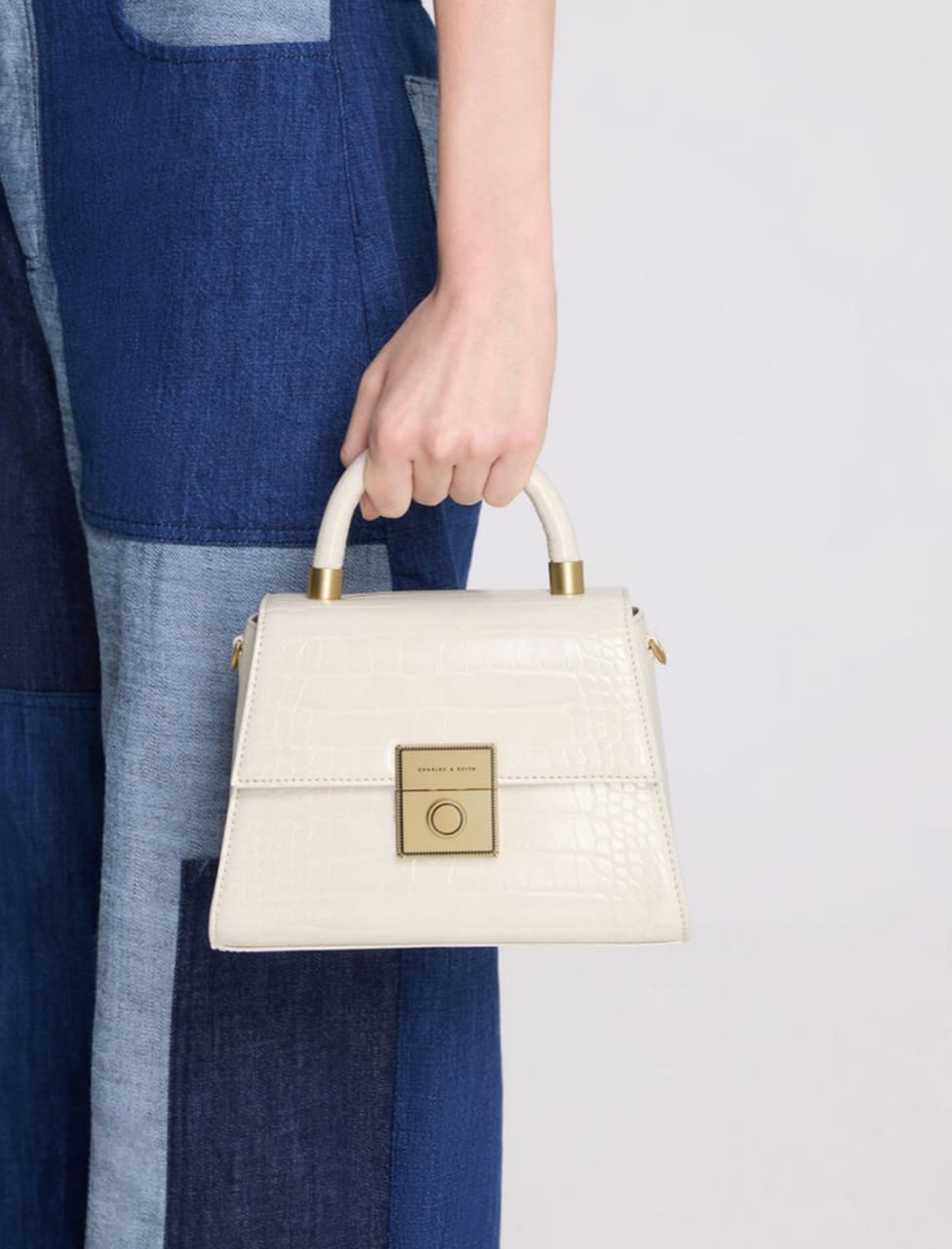 CHARLES CROCO LOOKS STRUCTURED TOP HANDLE BAG