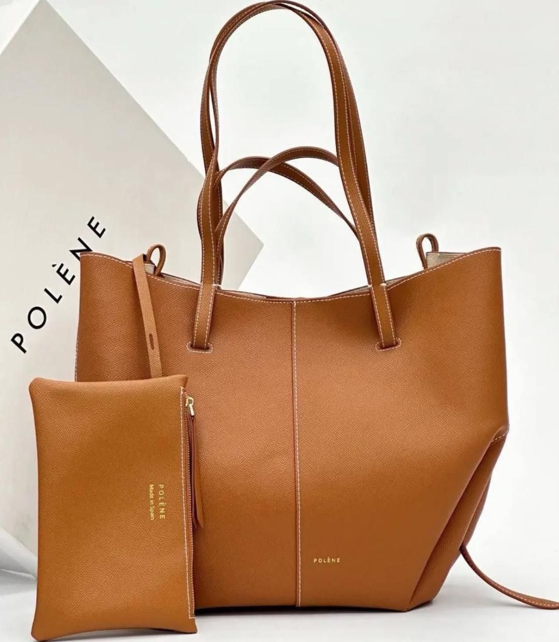 POLENE GRAINED LEATHER TOTE BAG
