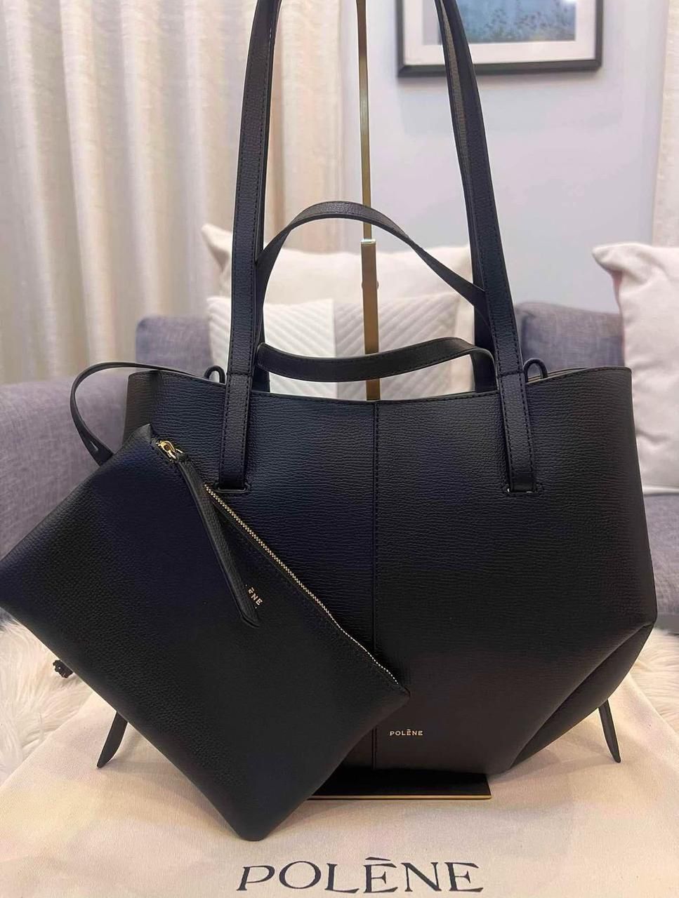 POLENE GRAINED LEATHER TOTE BAG
