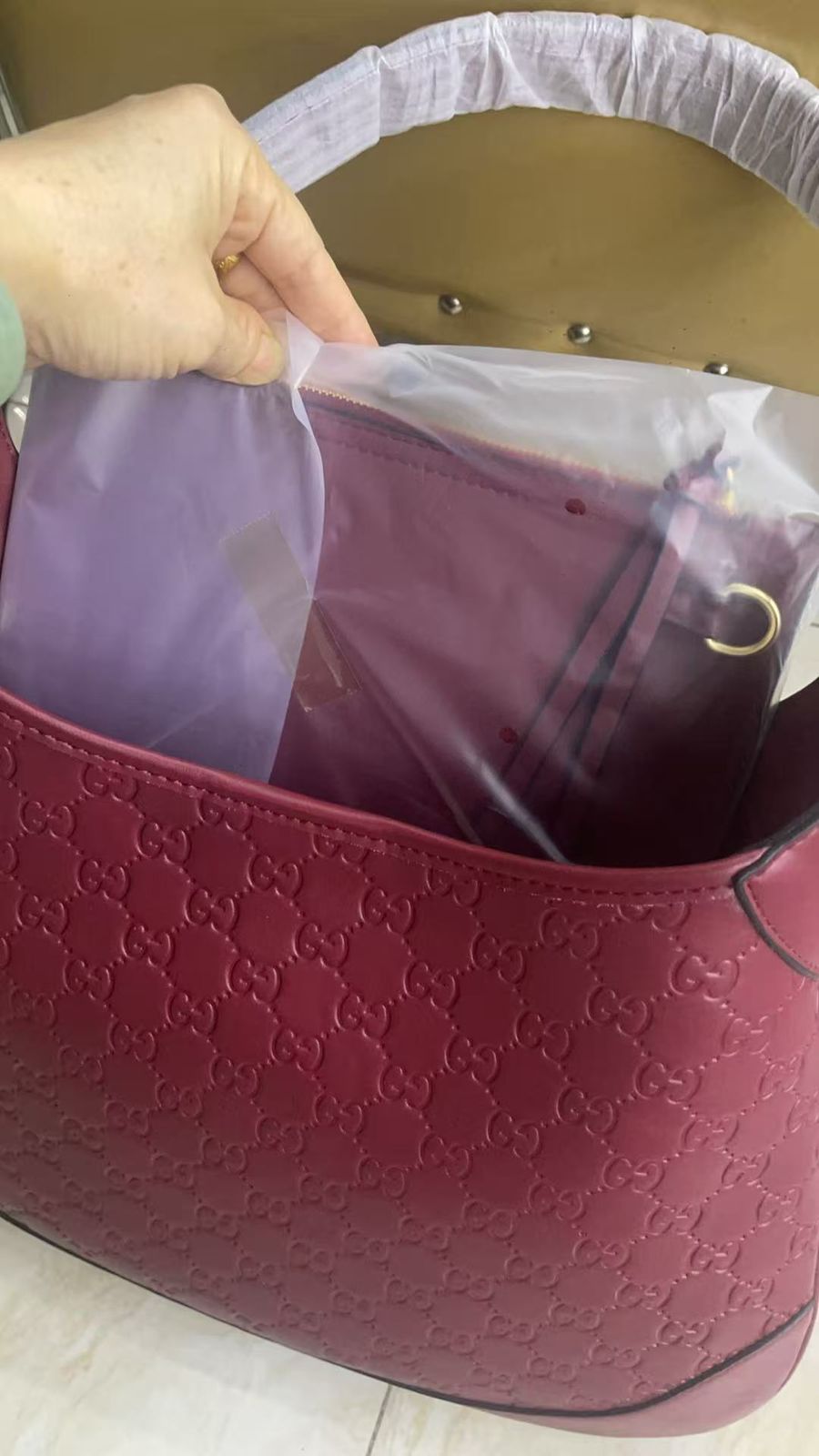 GUCCI B MEDIUM HOBO EMBOSSED TOTE BAG