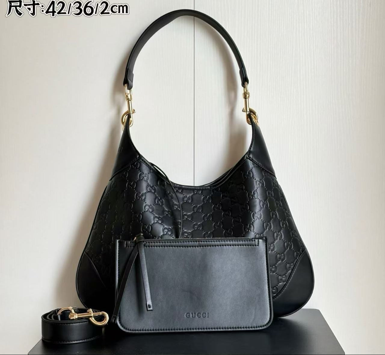 GUCCI B MEDIUM HOBO EMBOSSED TOTE BAG