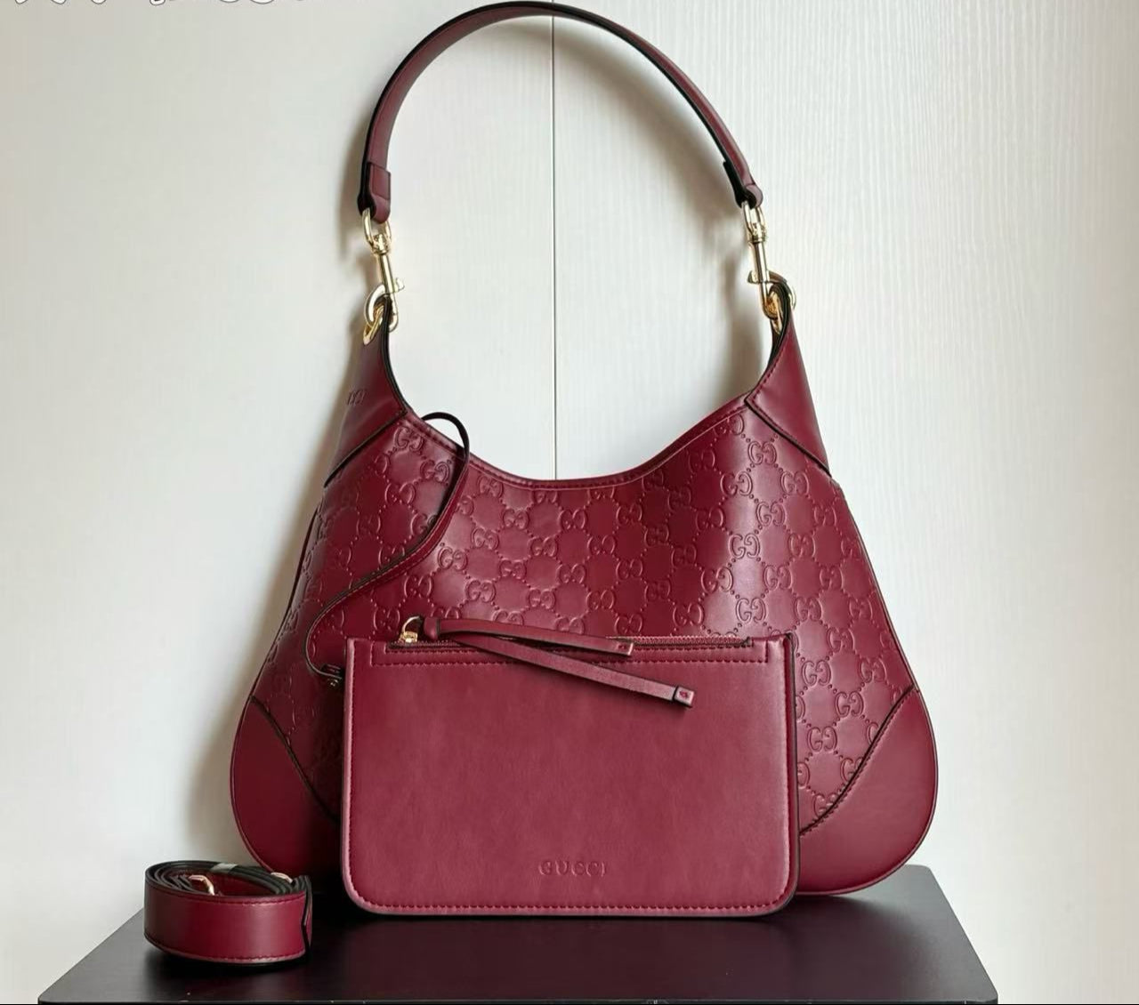GUCCI B MEDIUM HOBO EMBOSSED TOTE BAG