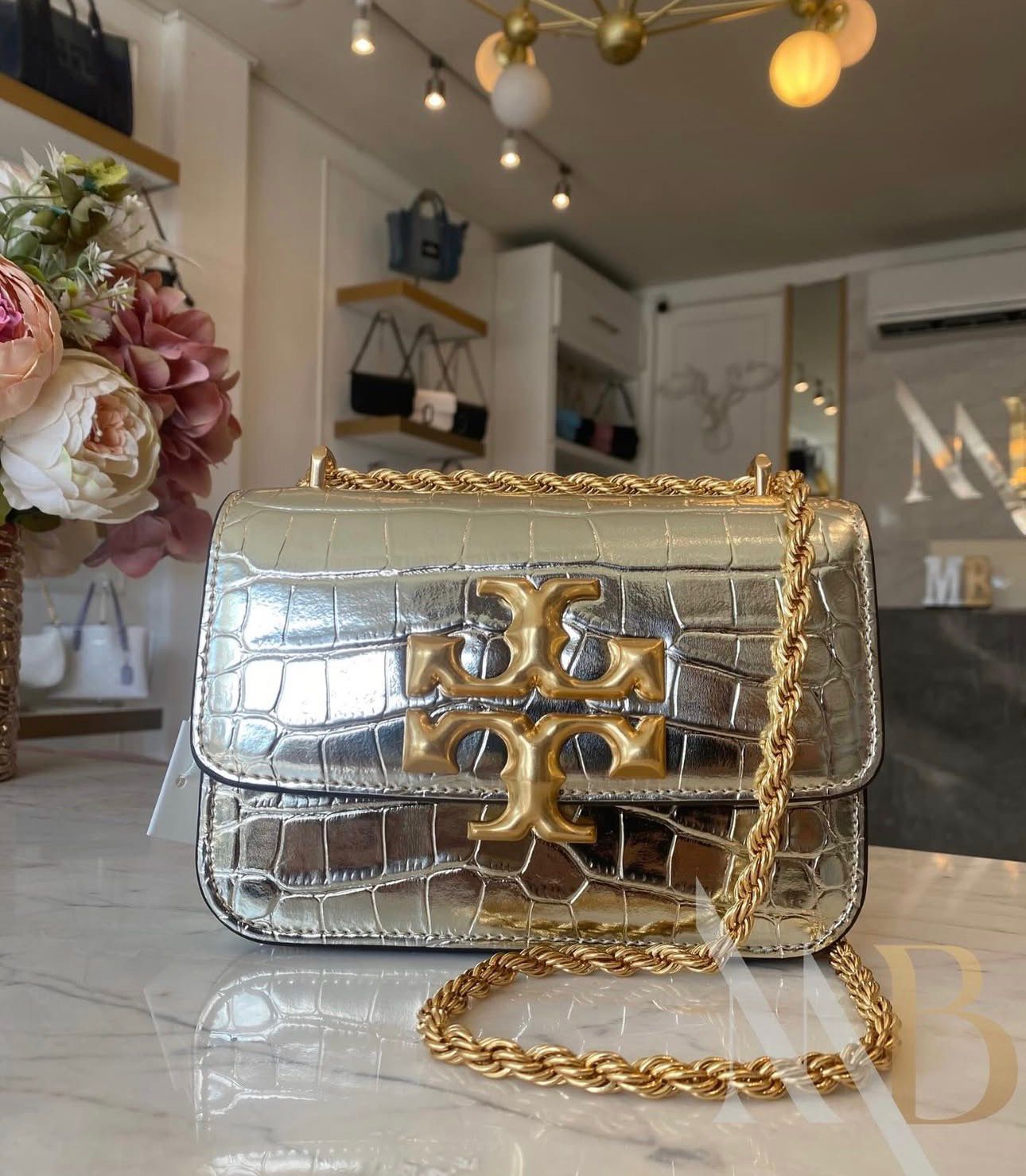 Tory Burch Elanor Croco Shampaigne Gold Bag