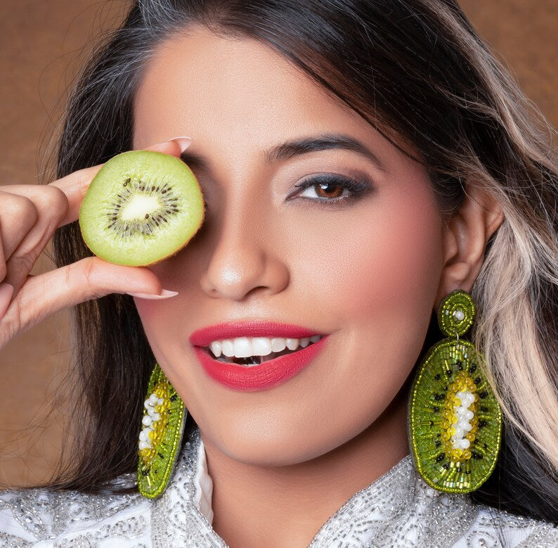 Big Green Kiwi Earrings with Citrine Beads