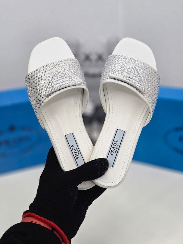 Prada Crystal Diamond Rhinestone Slides With OG Box