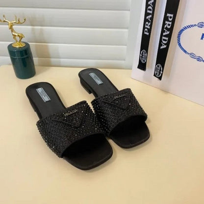 Prada Crystal Diamond Rhinestone Slides With OG Box