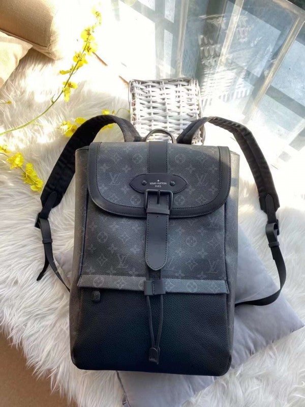 Louis Vuitton Saumur Backpack Monogram Eclipse With Dust Bag Black Grey - LABLEWHORE.COM