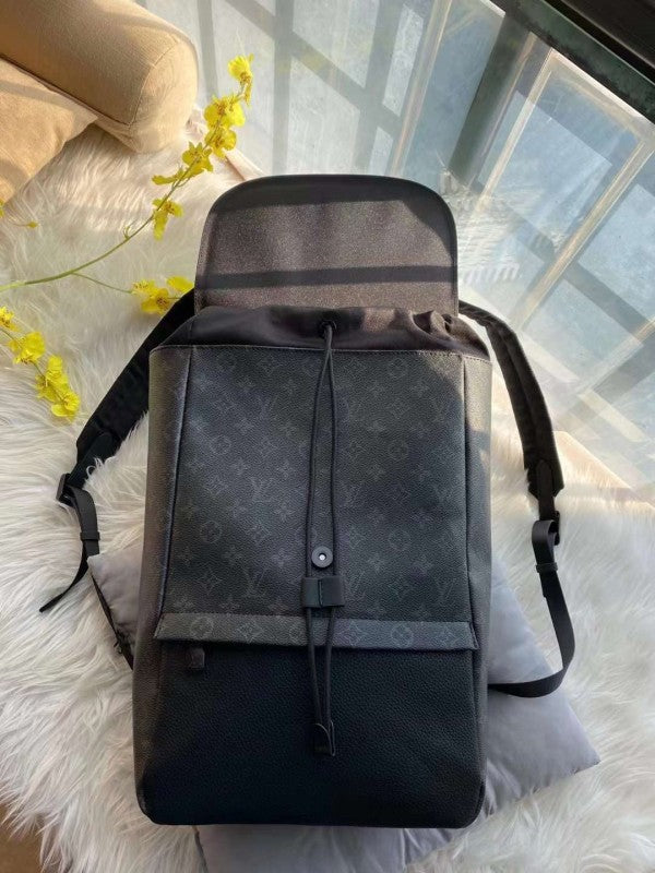 Louis Vuitton Saumur Backpack Monogram Eclipse With Dust Bag Black Grey - LABLEWHORE.COM