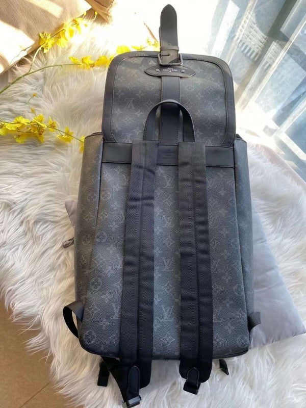 Louis Vuitton Saumur Backpack Monogram Eclipse With Dust Bag Black Grey - LABLEWHORE.COM