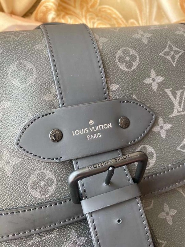 Louis Vuitton Saumur Backpack Monogram Eclipse With Dust Bag Black Grey - LABLEWHORE.COM