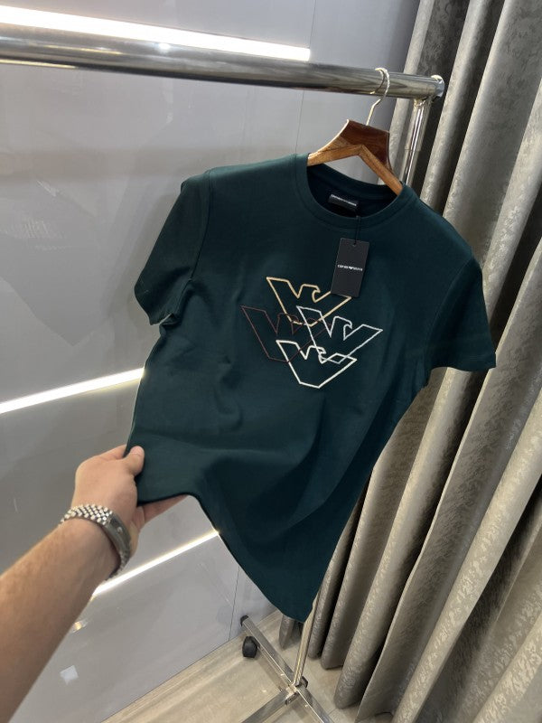 Emporio Armani Bottle Green Embroidery Logo Premium T-Shirt