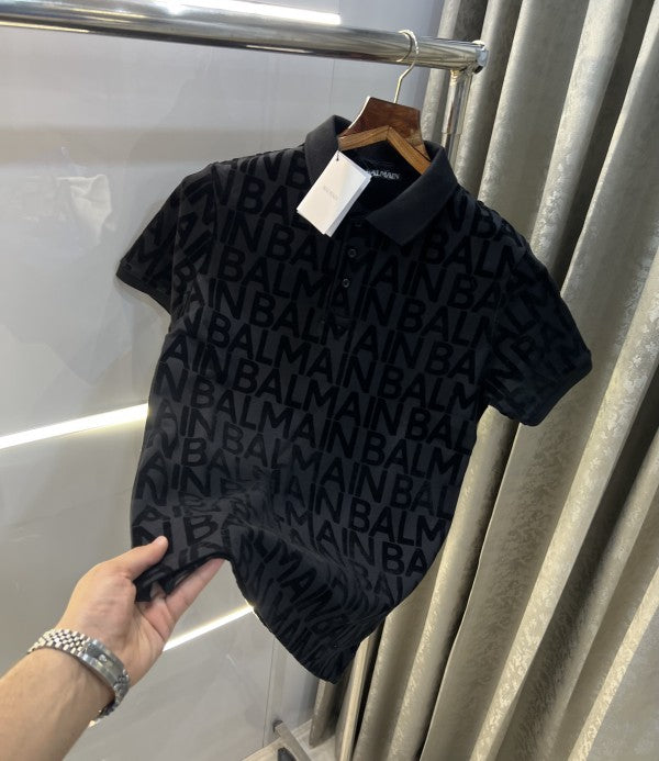 Balmain Paris All Over Monogram Print Imported PoloT-Shirt