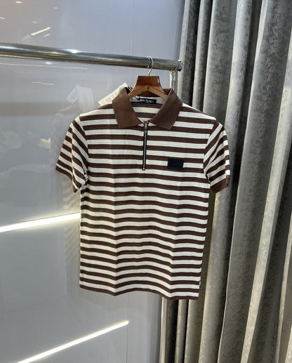 Balmain Paris Stripes Look Premium Knitted Polo T-Shirt